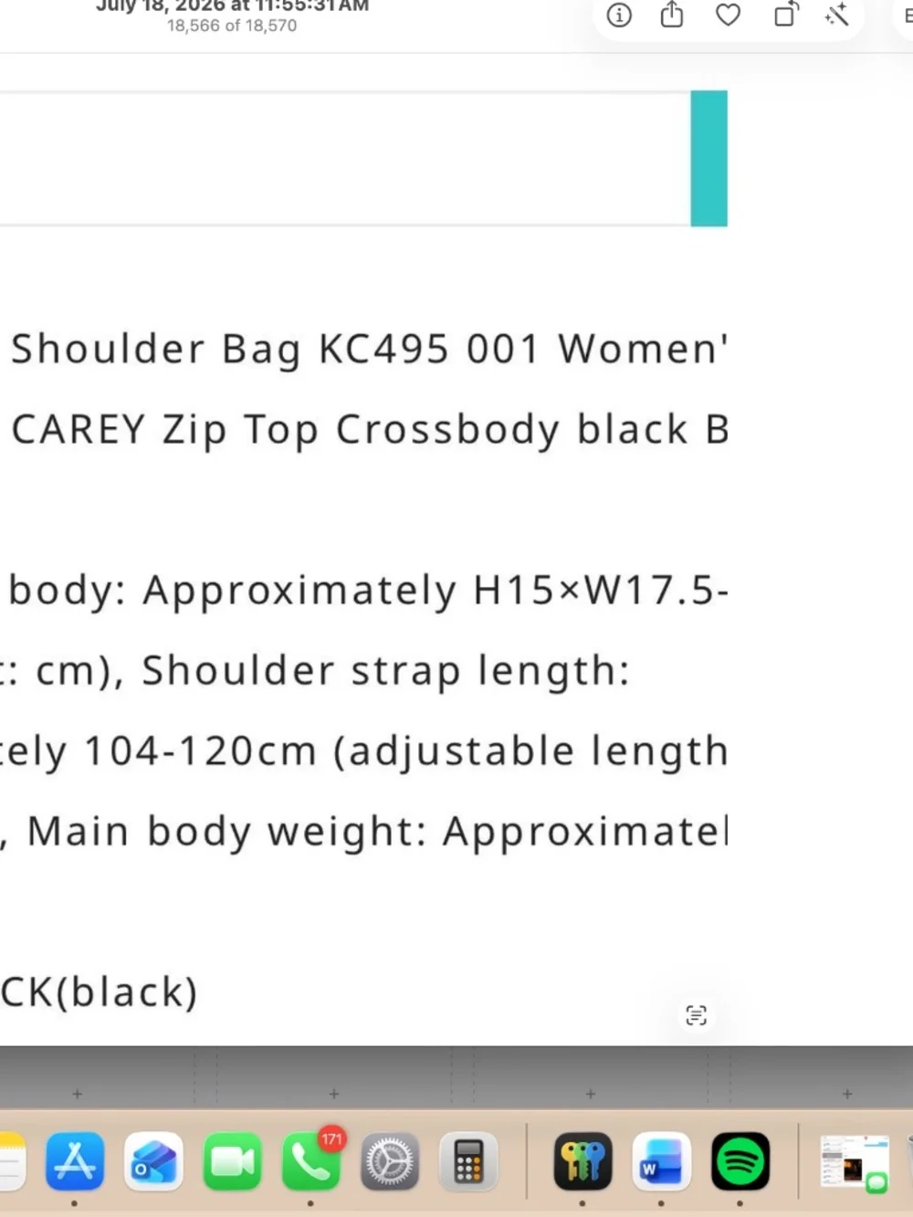 Kate Spade New York Shoulder Bag KC495 001 Black Gold